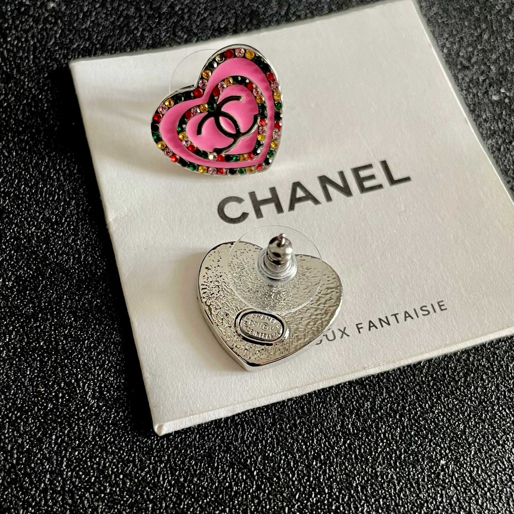 Chanel Interlocking C Heart Crystal Accent Stud Earrings - album image 7