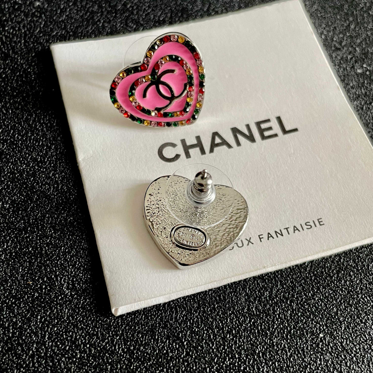 Chanel Interlocking C Heart Crystal Accent Stud Earrings - album image 7