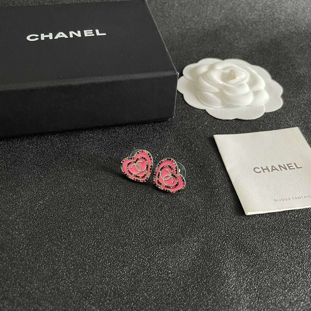 Chanel Interlocking C Heart Crystal Accent Stud Earrings - album image 6