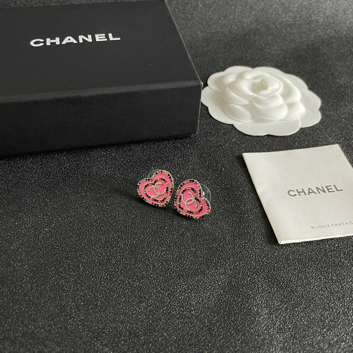 Chanel Interlocking C Heart Crystal Accent Stud Earrings - album image 6