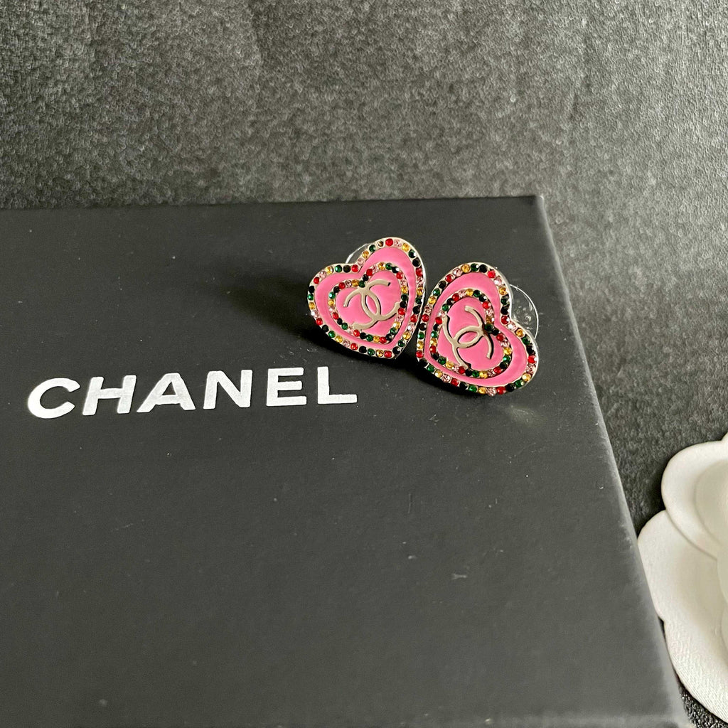 Chanel Interlocking C Heart Crystal Accent Stud Earrings - album image 9