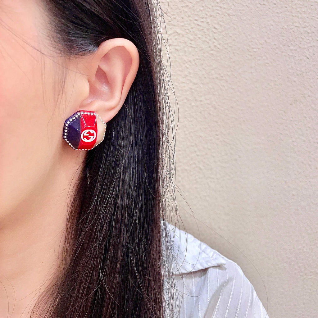 Gucci Gold-Tone Red Square Crystal Stud Earrings - album image 3