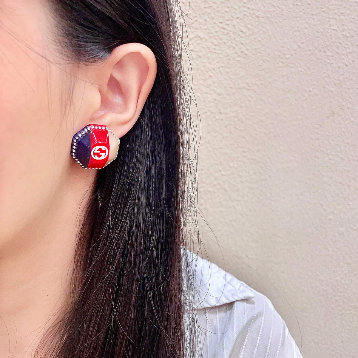 Gucci Gold-Tone Red Square Crystal Stud Earrings - album image 3