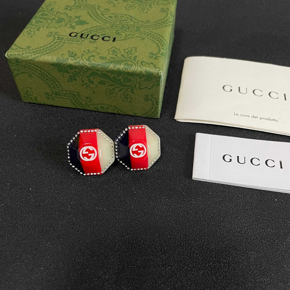 Gucci Gold-Tone Red Square Crystal Stud Earrings - album image 5