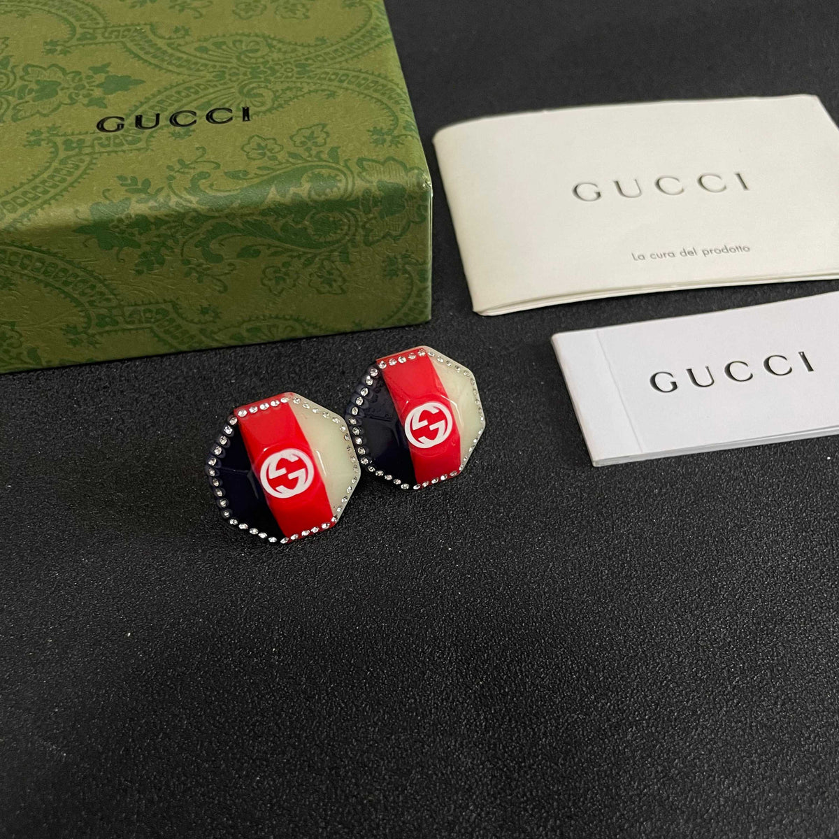 Gucci Gold-Tone Red Square Crystal Stud Earrings - album image 6