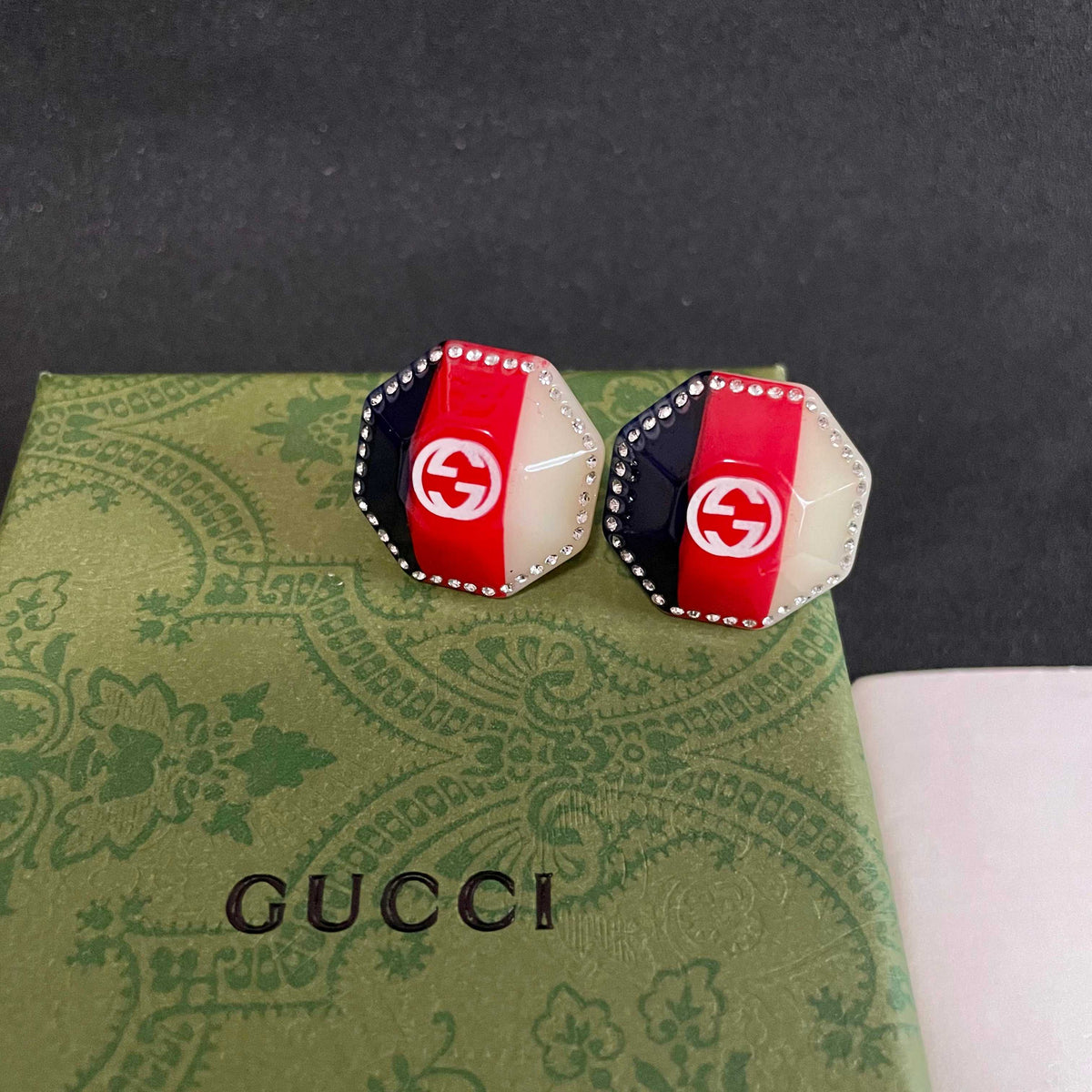 Gucci Gold-Tone Red Square Crystal Stud Earrings - album image 9