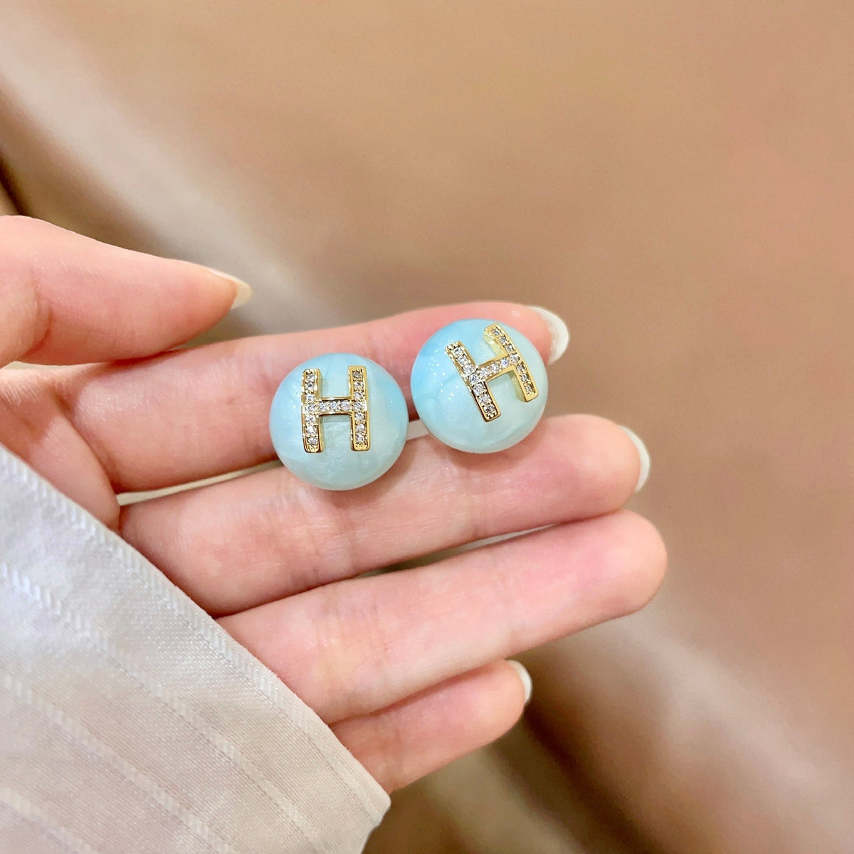 Hermès Pale Blue Round Stud Earrings - album image 4
