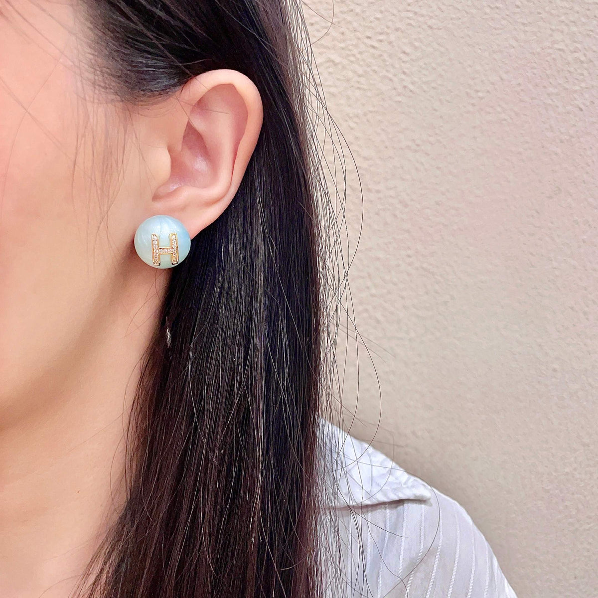 Hermès Pale Blue Round Stud Earrings - album image 3
