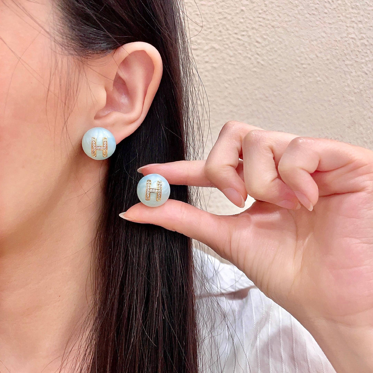 Hermès Pale Blue Round Stud Earrings - album image 1
