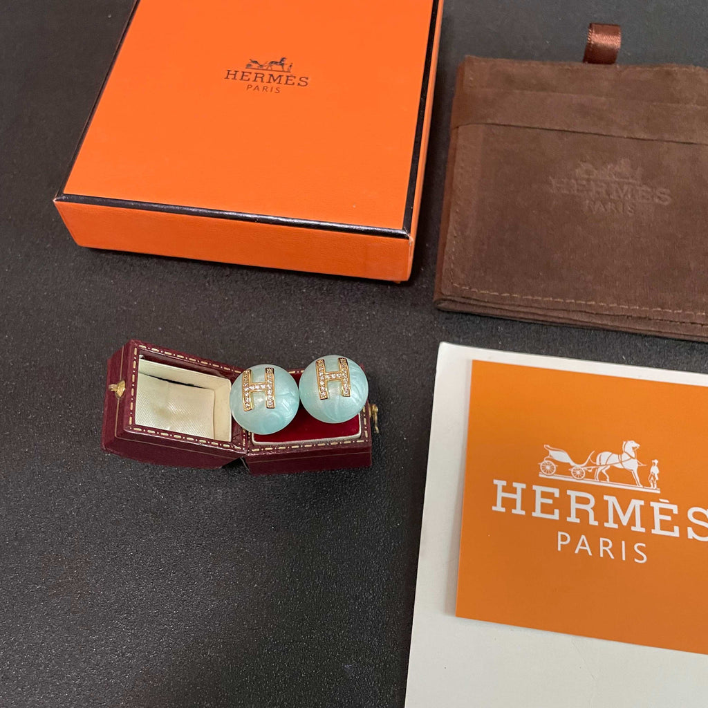 Hermès Pale Blue Round Stud Earrings - album image 5