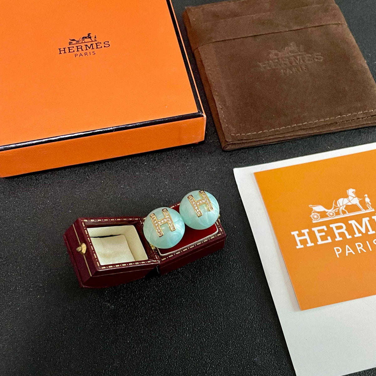 Hermès Pale Blue Round Stud Earrings - album image 6