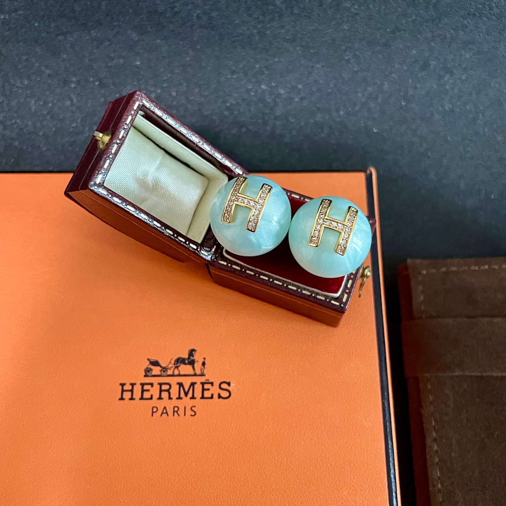 Hermès Pale Blue Round Stud Earrings - album image 8