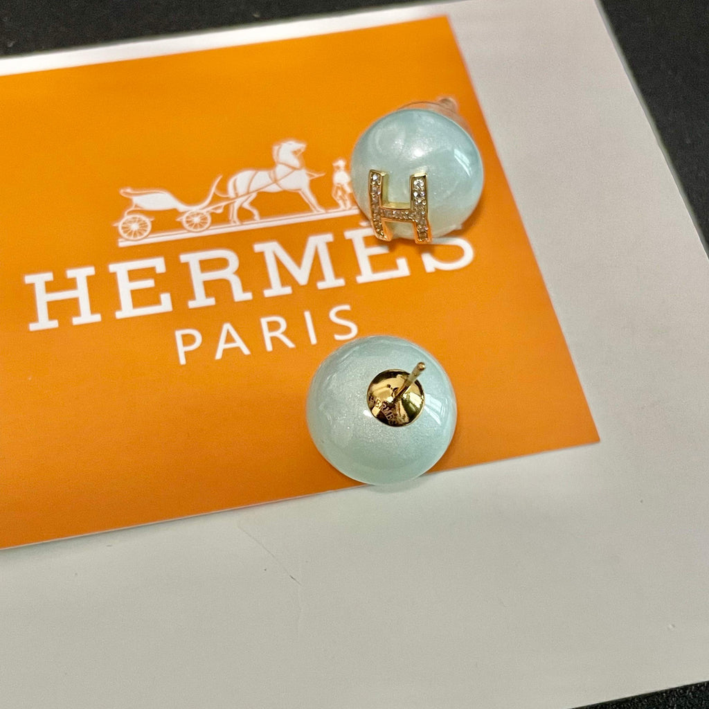 Hermès Pale Blue Round Stud Earrings - album image 7