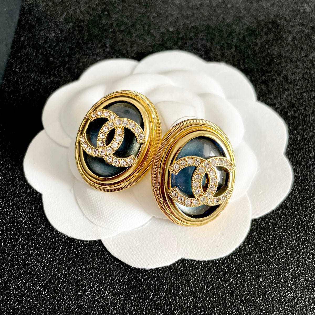 Chanel Interlocking C Crystal Accent Stud Earrings - album image 8