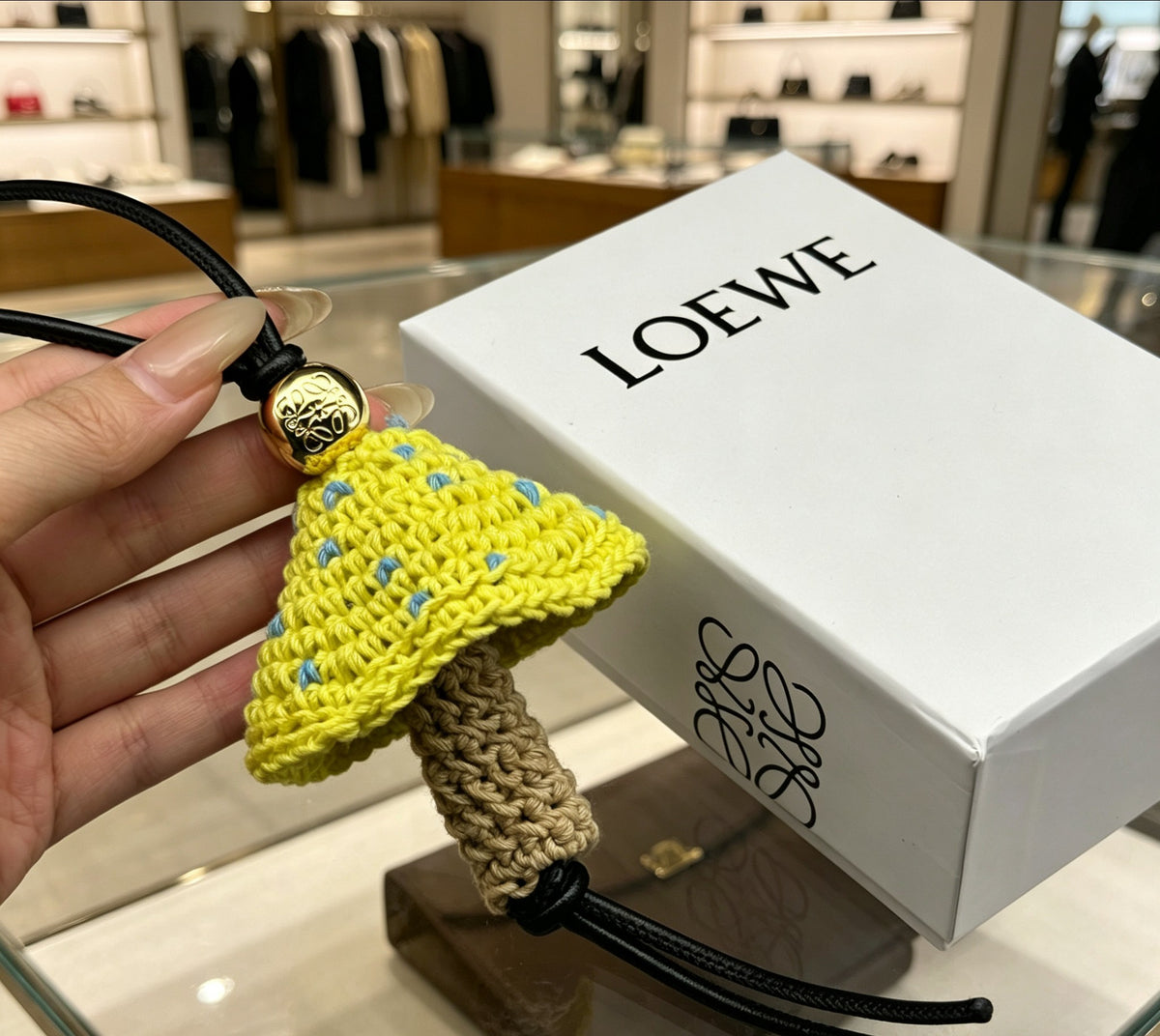 Loewe Yellow and Beige Mushroom Bag Charm - product image 3