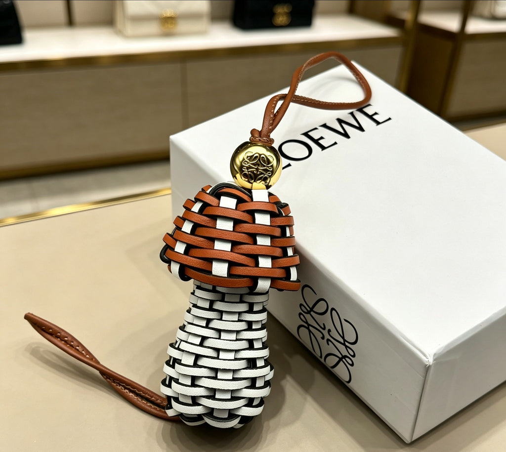 Loewe Woven Brown and White Mushroom Bag Charm - product image 1