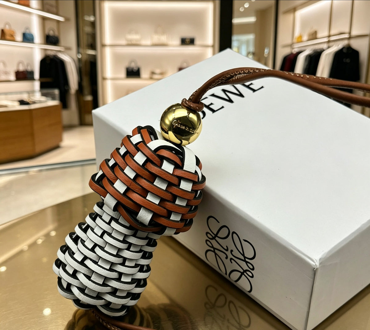 Loewe Woven Brown and White Mushroom Bag Charm - product image 4
