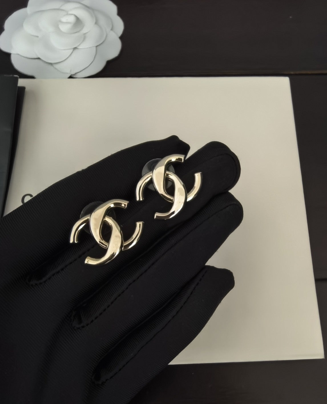 Chanel Gold-Tone Openwork CC Stud Earrings - album image 3