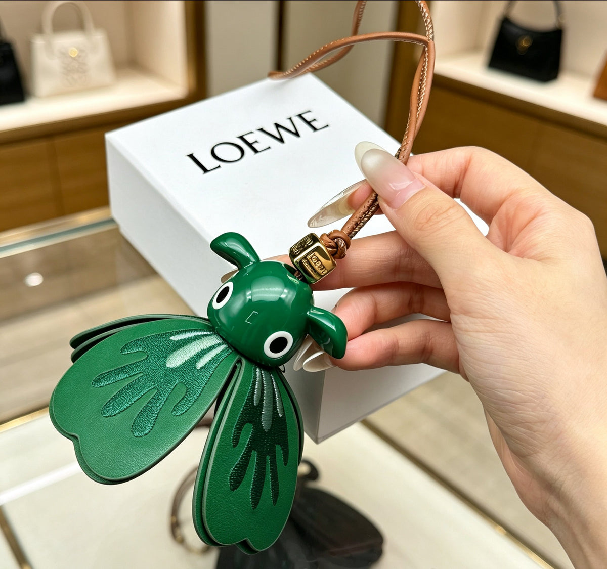 Loewe Forest-Green Leaf Elephant Bag Charm - product image 1