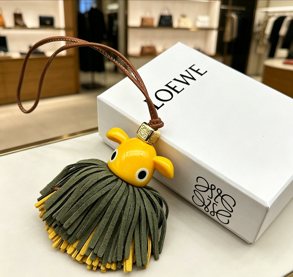 Loewe Yellow and Green Fringe Elephant Bag Charm - product image 2