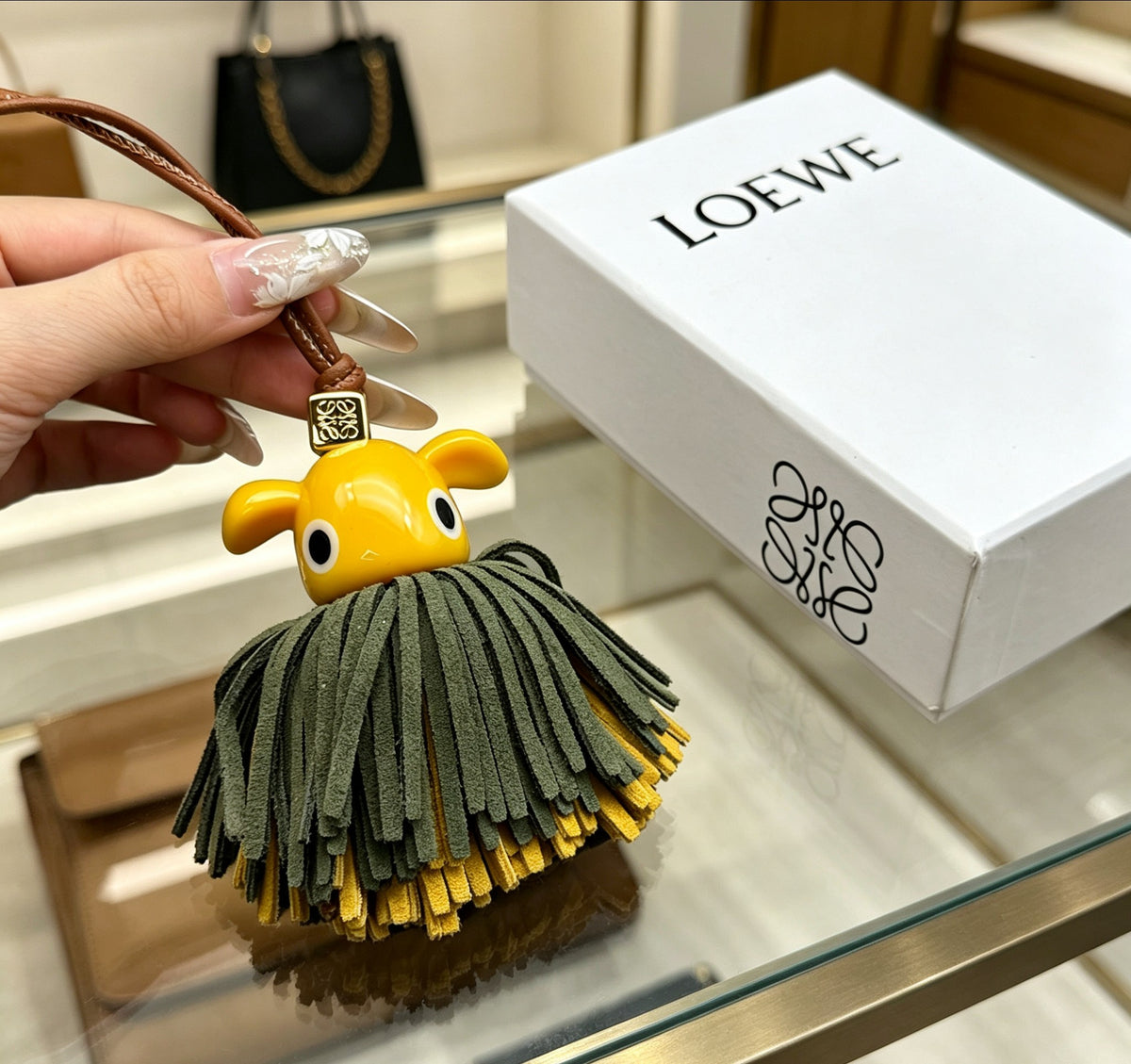Loewe Yellow and Green Fringe Elephant Bag Charm - product image 1