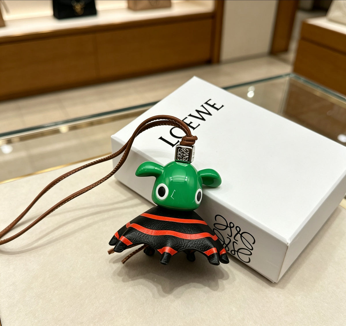 Loewe Green Head Red-Stripe Elephant Bag Charm - product image 1