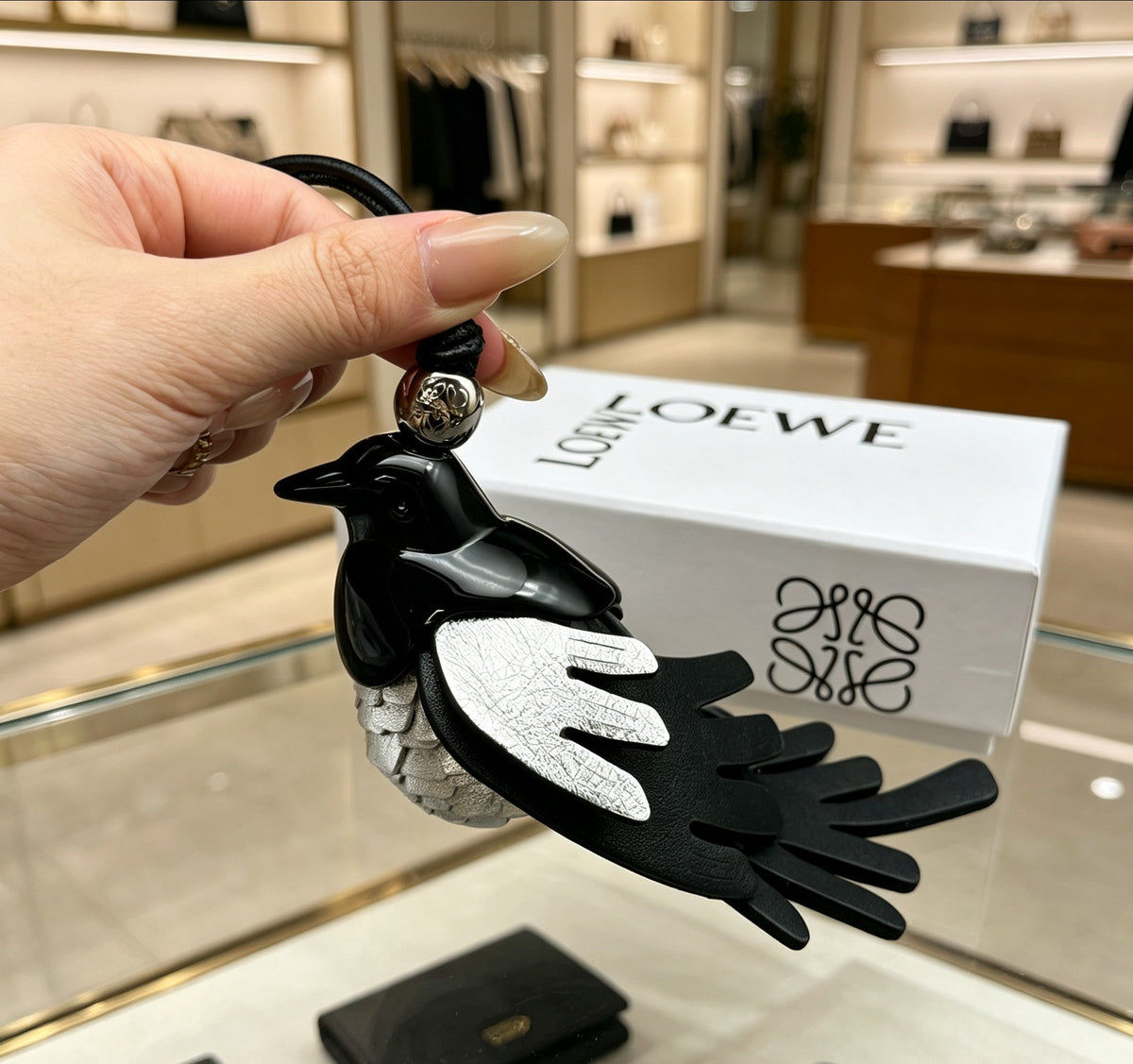 Loewe Black and Silver Magpie Bag Charm - product image 3