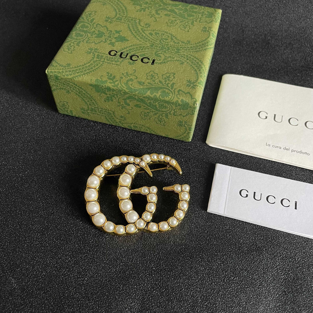 Gucci Gold-Tone Crystal Interlocking G Brooch - album image 5