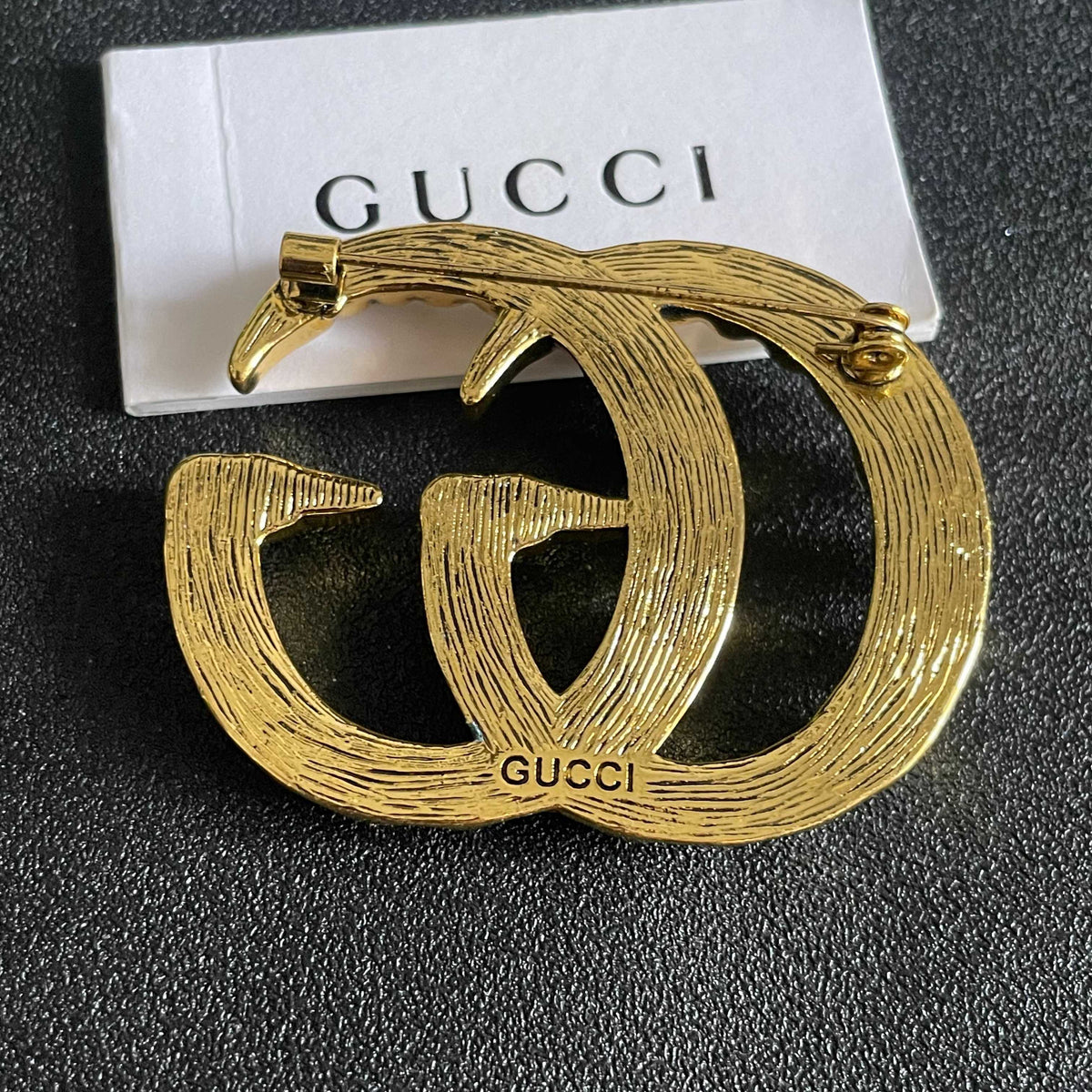 Gucci Gold-Tone Crystal Interlocking G Brooch - album image 7