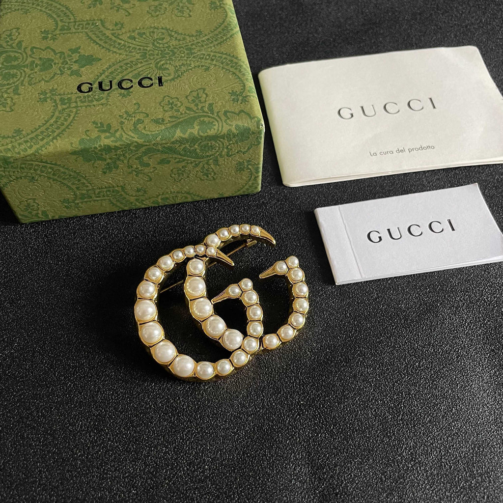 Gucci Gold-Tone Crystal Interlocking G Brooch - album image 6