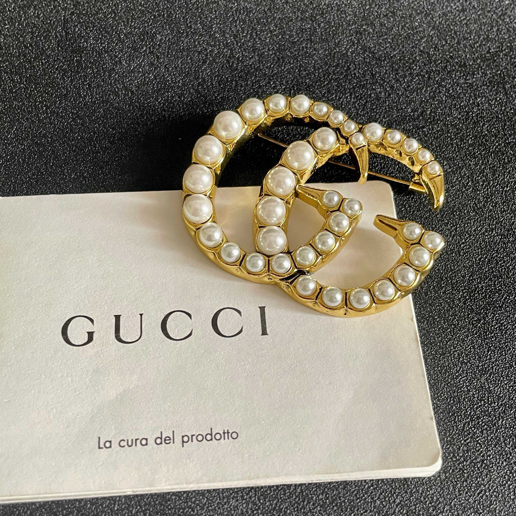 Gucci Gold-Tone Crystal Interlocking G Brooch - album image 8