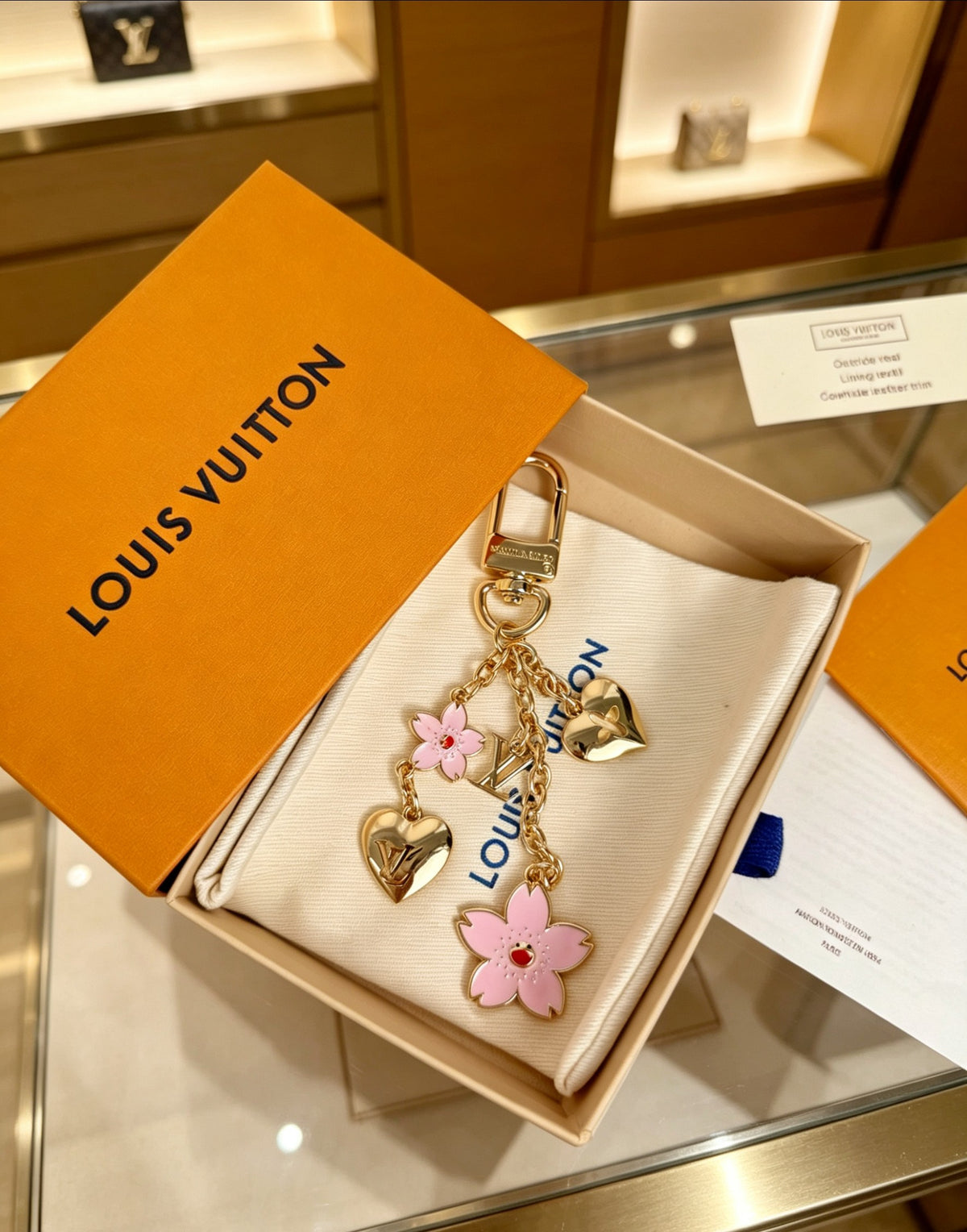 Louis Vuitton Gold-Tone Pink Flower Chain Keychain - album image 2