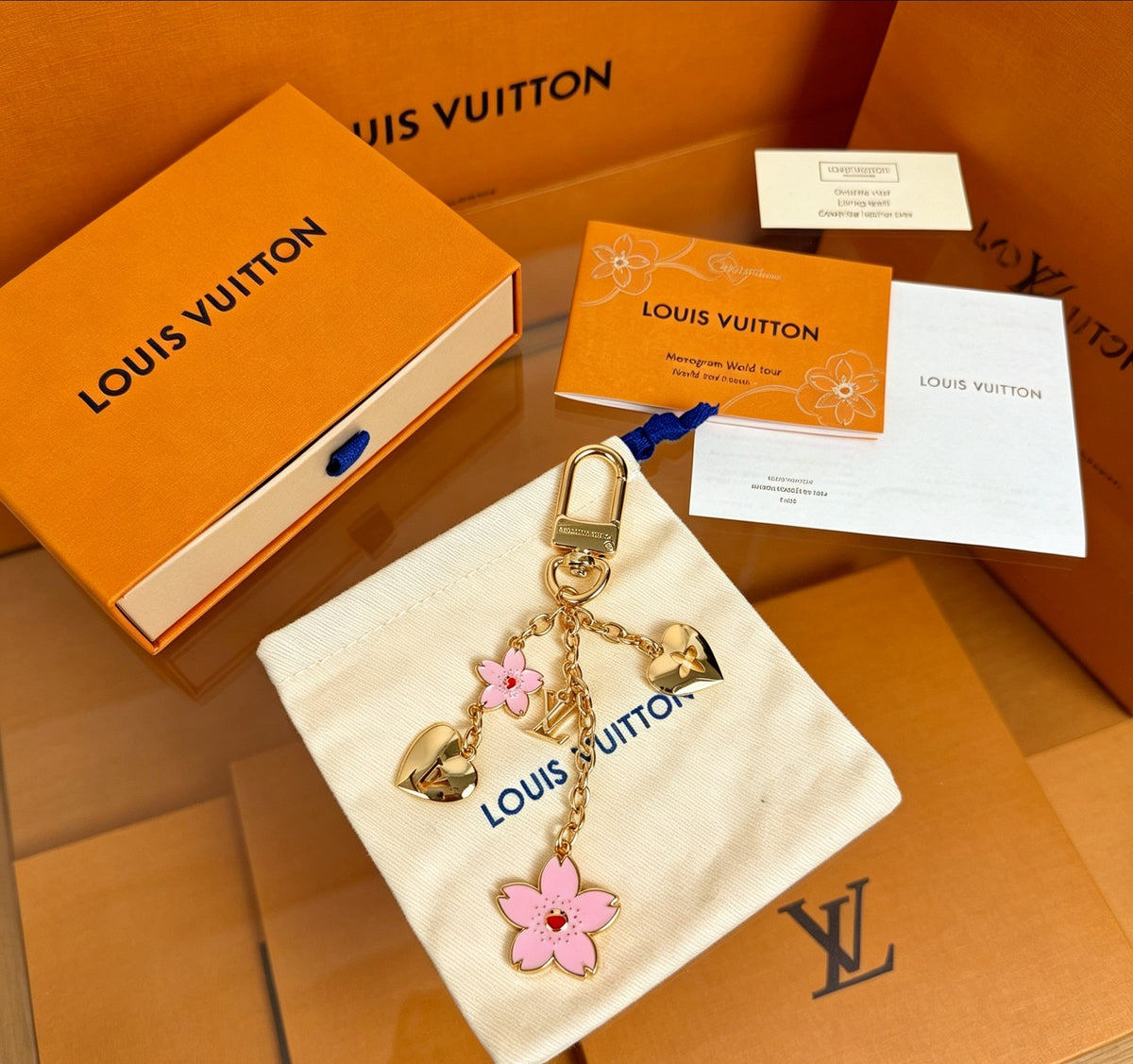 Louis Vuitton Gold-Tone Pink Flower Chain Keychain - album image 1