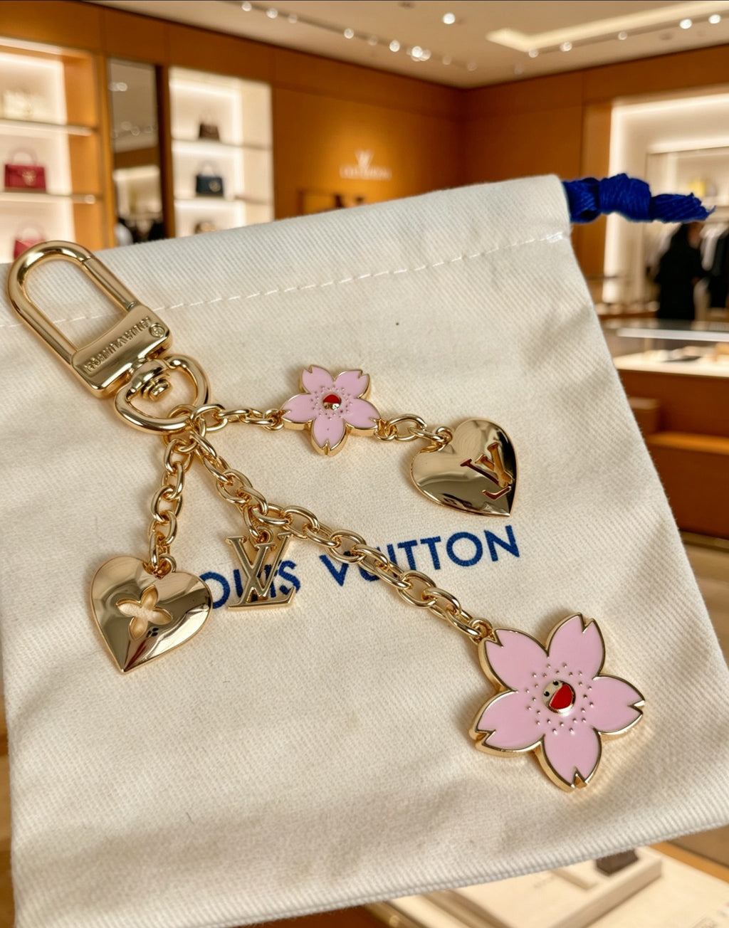 Louis Vuitton Gold-Tone Pink Flower Chain Keychain - album image 3
