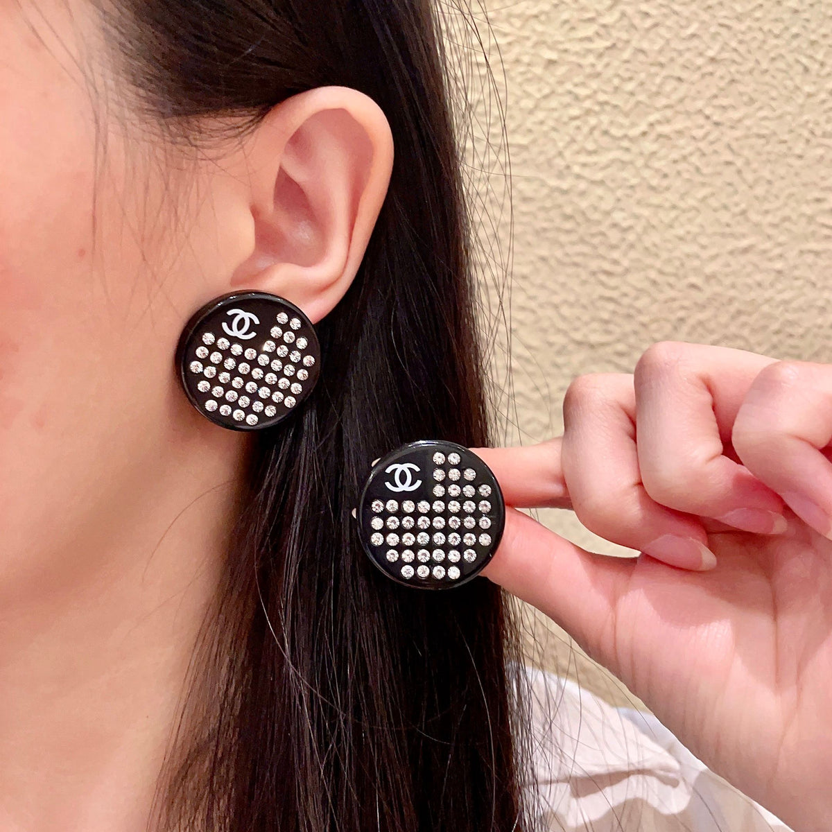 Chanel Interlocking C Crystal Accent Stud Earrings - album image 1