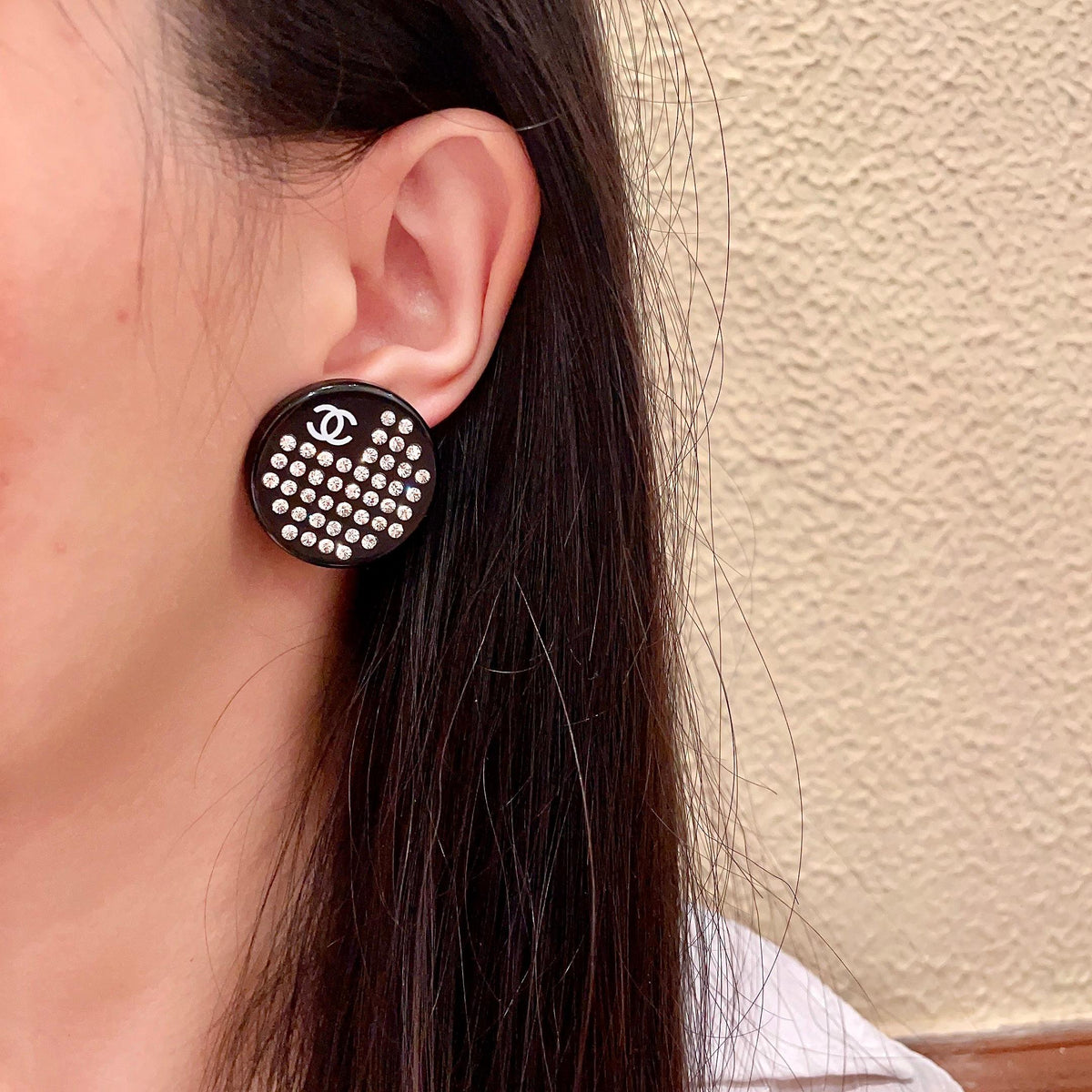 Chanel Interlocking C Crystal Accent Stud Earrings - album image 3