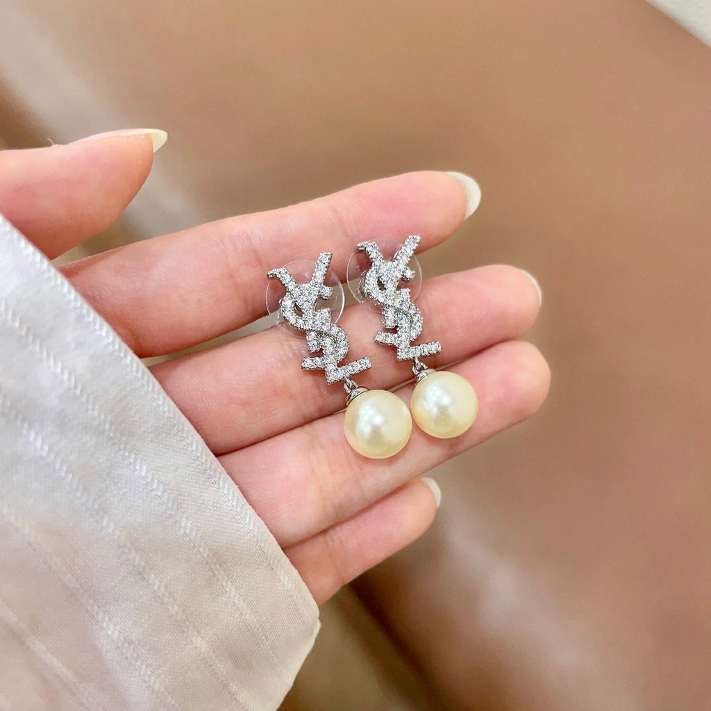 Saint Laurent Silver-Tone Pearl Drop Earrings - album image 4