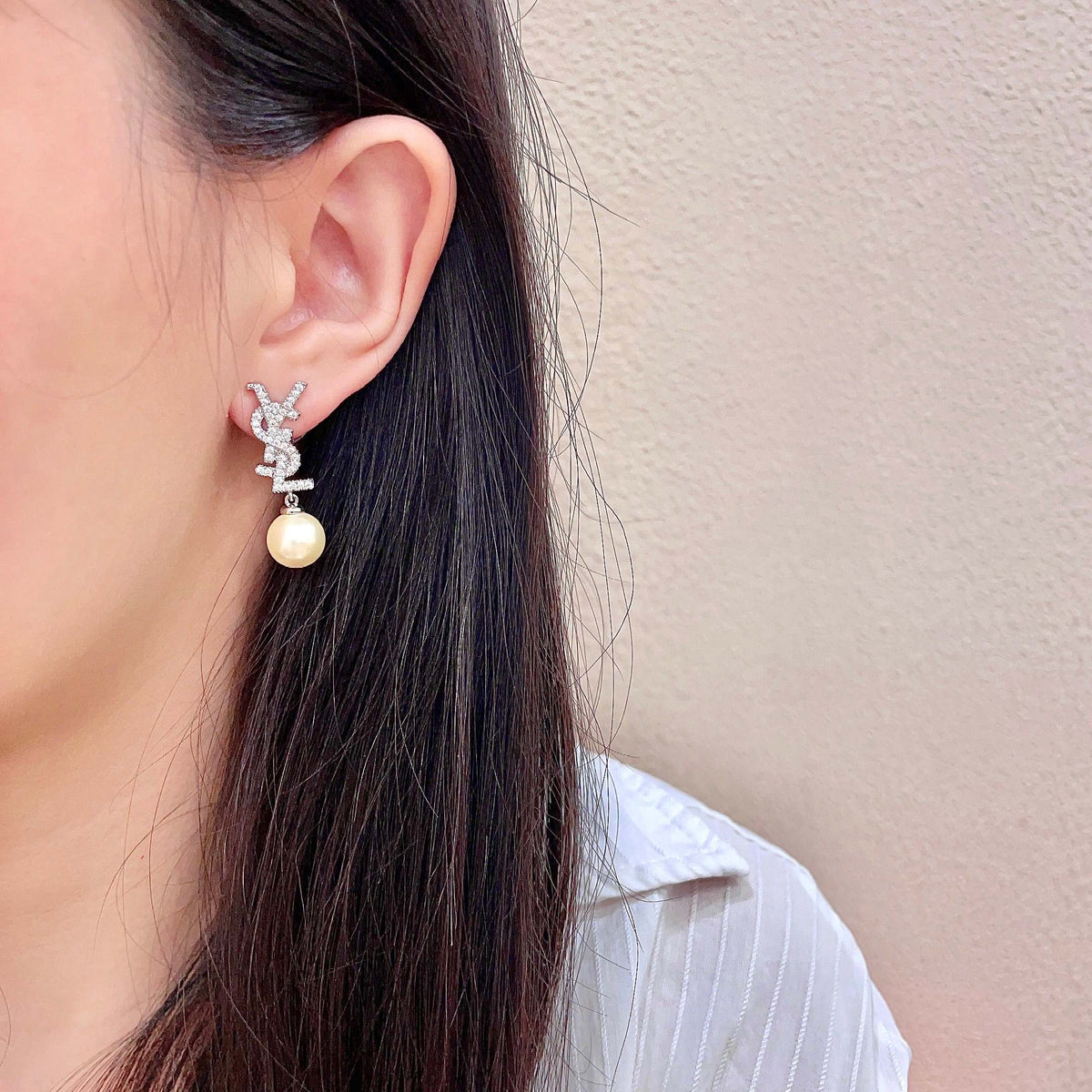 Saint Laurent Silver-Tone Pearl Drop Earrings - album image 3