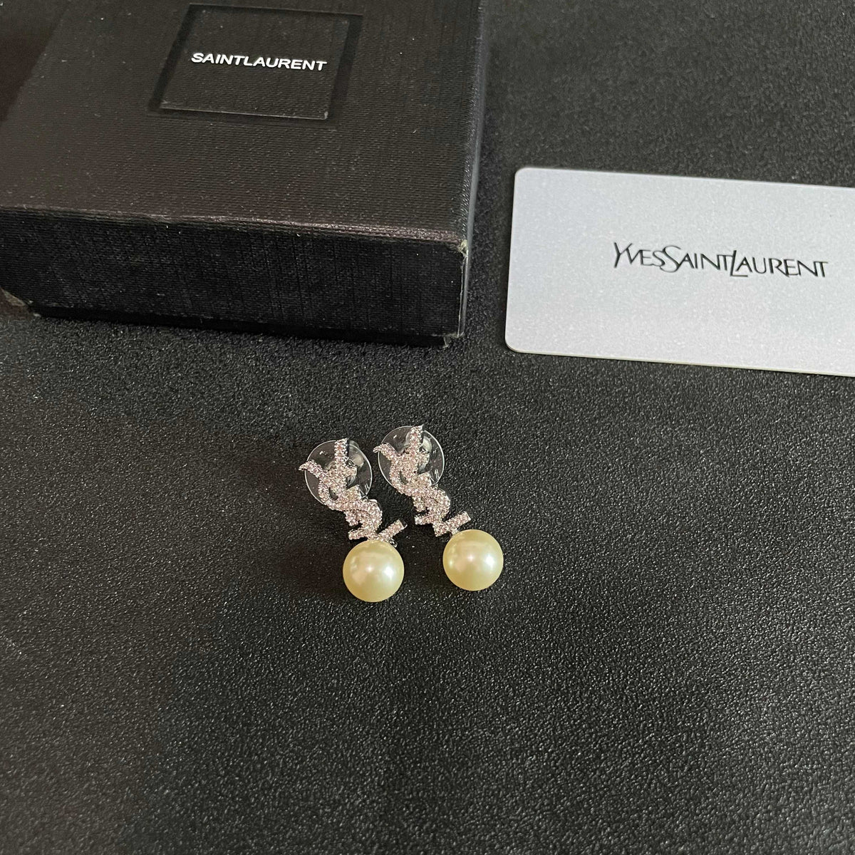 Saint Laurent Silver-Tone Pearl Drop Earrings - album image 5