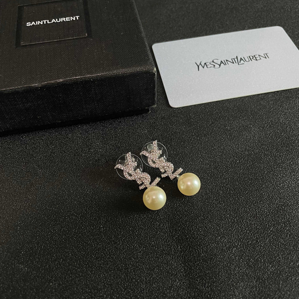 Saint Laurent Silver-Tone Pearl Drop Earrings - album image 6