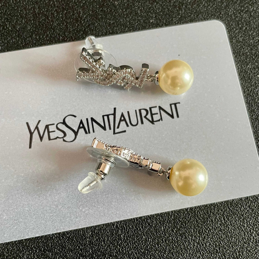 Saint Laurent Silver-Tone Pearl Drop Earrings - album image 7