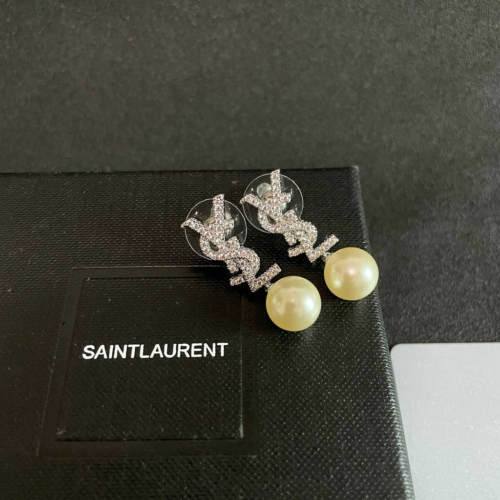Saint Laurent Silver-Tone Pearl Drop Earrings - album image 9