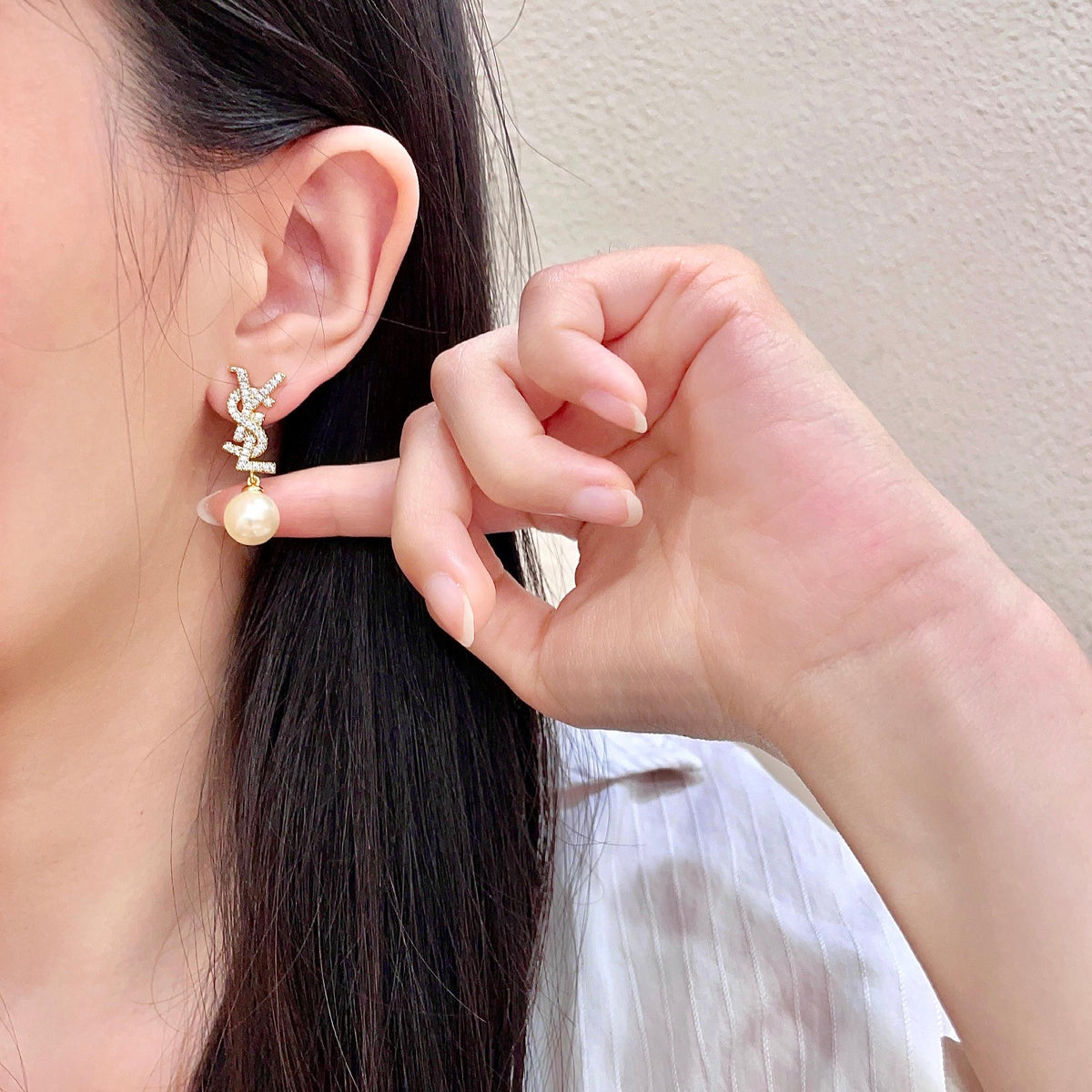 Saint Laurent Gold-Tone Pearl Drop Earrings - album image 2