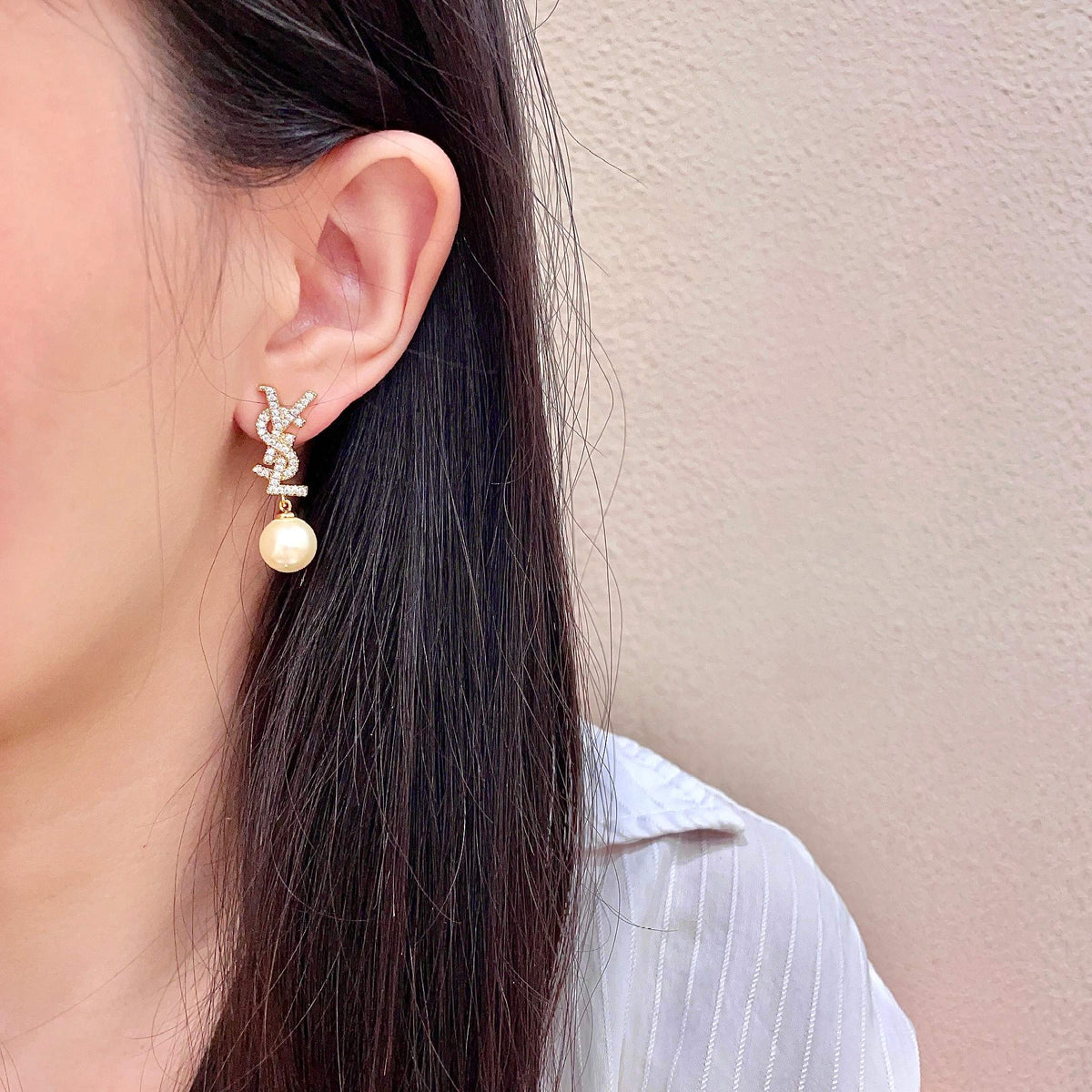 Saint Laurent Gold-Tone Pearl Drop Earrings - album image 3