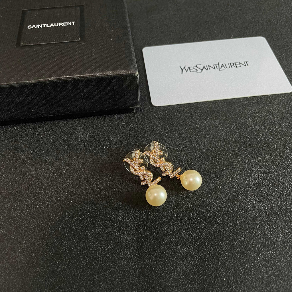Saint Laurent Gold-Tone Pearl Drop Earrings - album image 6