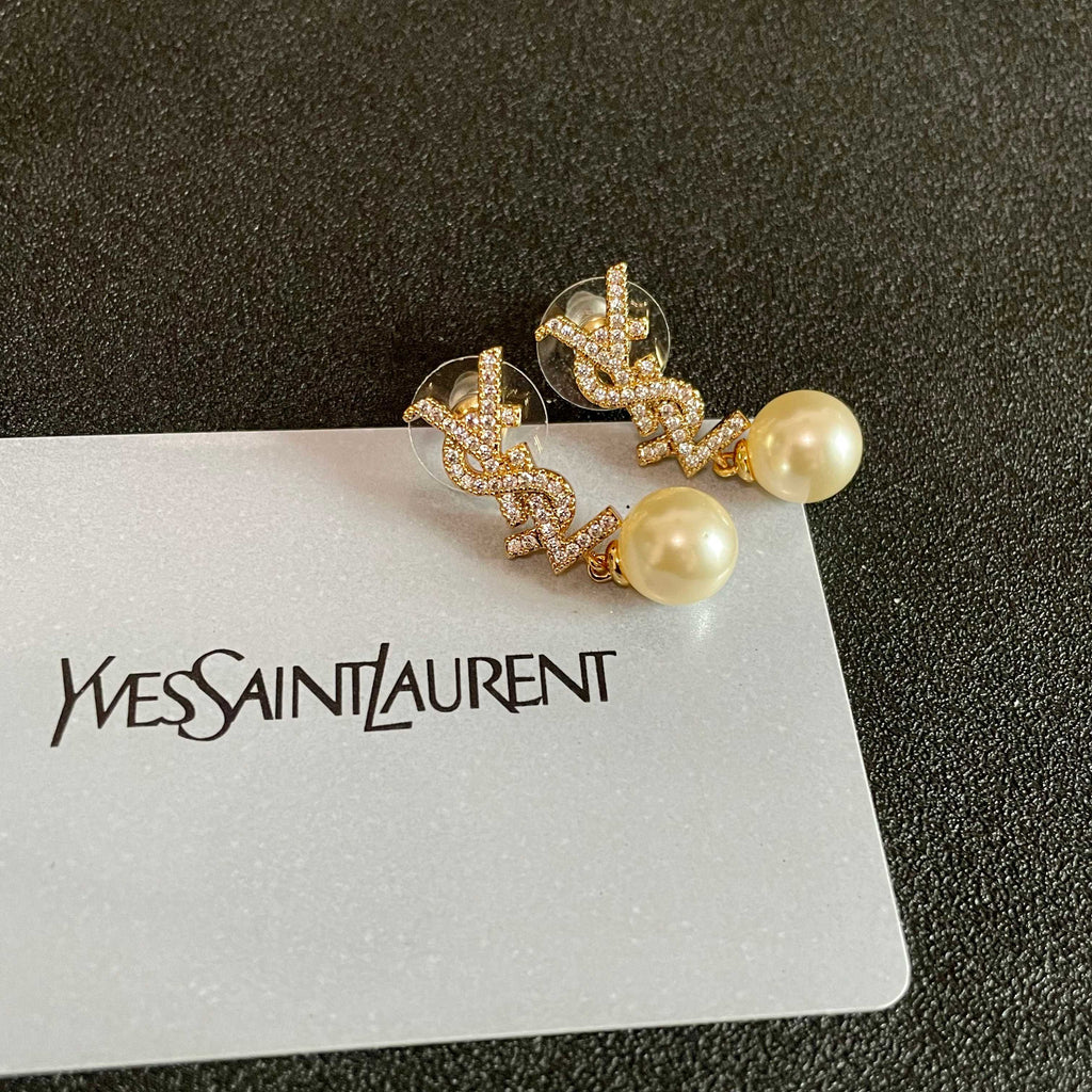 Saint Laurent Gold-Tone Pearl Drop Earrings - album image 8
