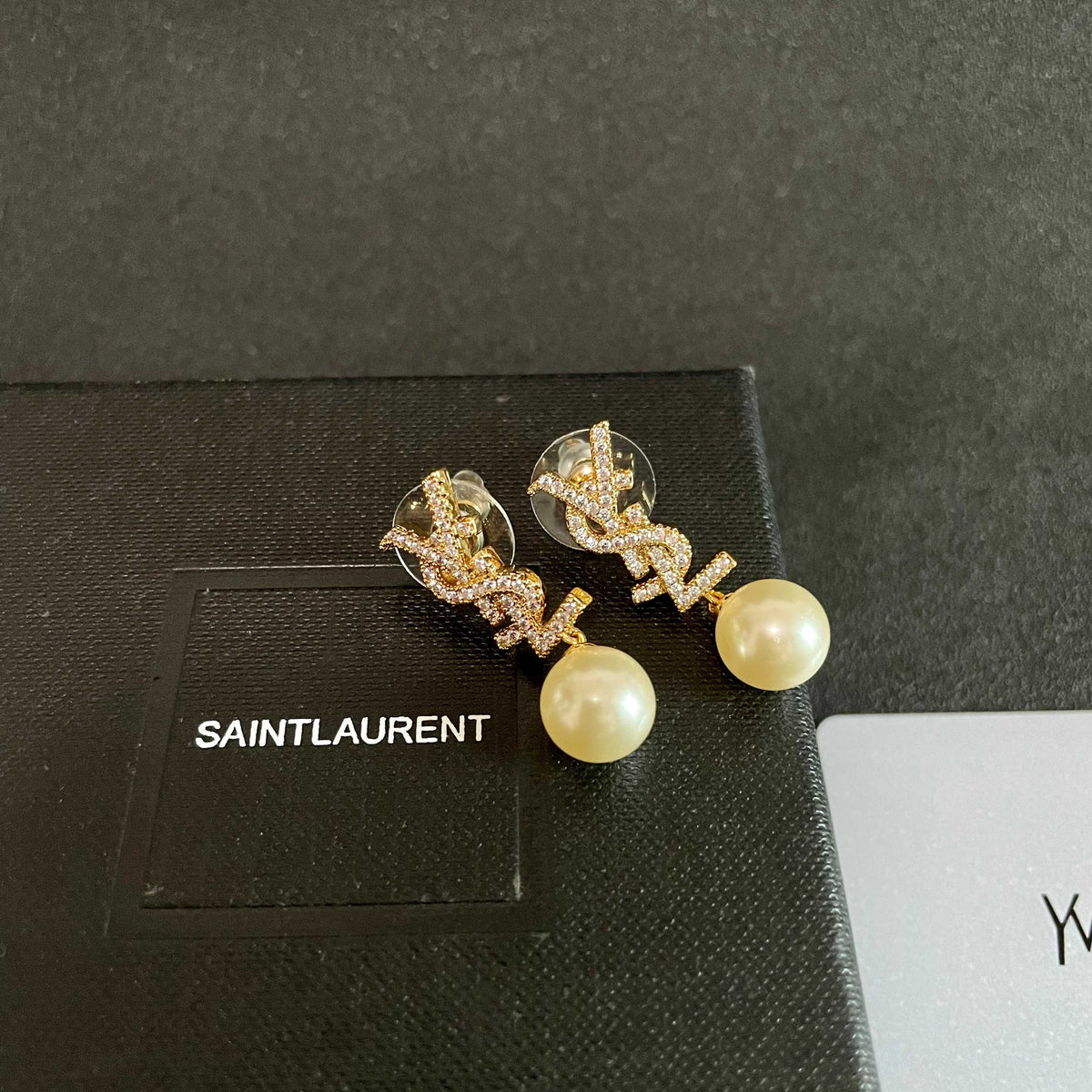 Saint Laurent Gold-Tone Pearl Drop Earrings - album image 9