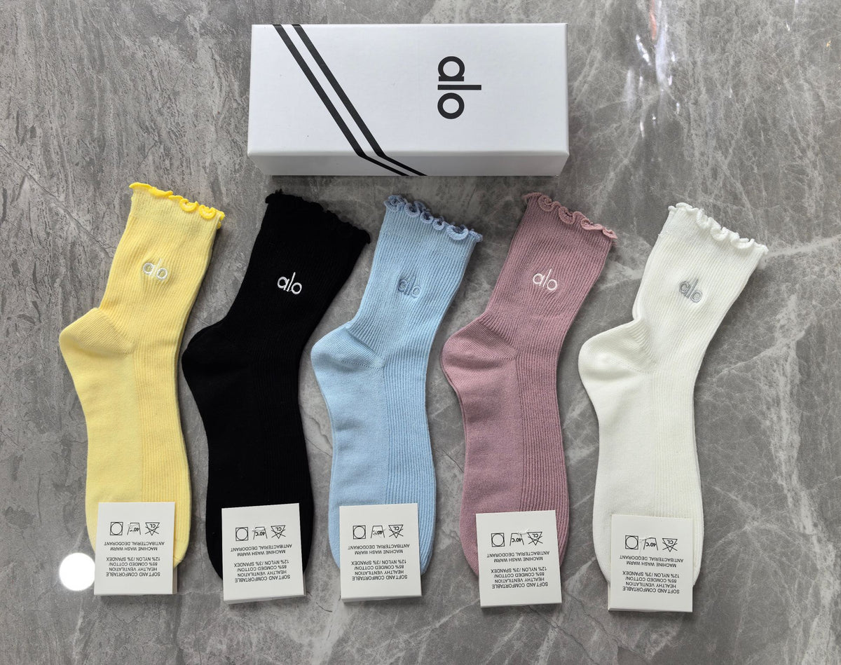 ALO Ribbed Crew Socks with Scalloped Cuffs and Small Logos - image 3