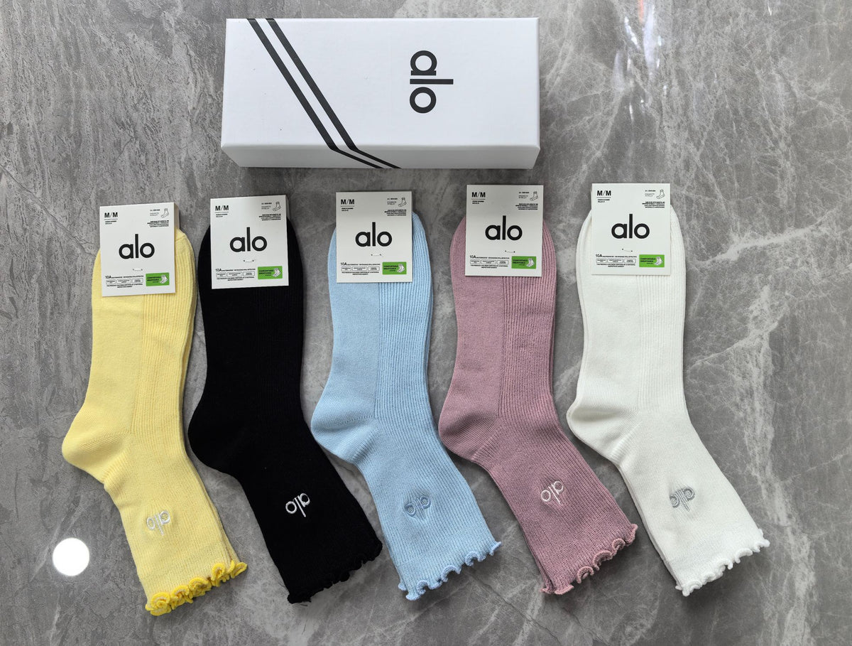 ALO Ribbed Crew Socks with Scalloped Cuffs and Small Logos - image 1