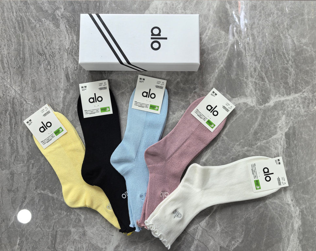 ALO Ribbed Crew Socks with Scalloped Cuffs and Small Logos - image 2